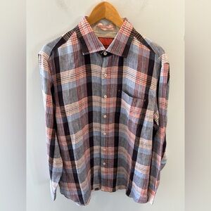 Tommy Bahama Linen Plaid Long-Sleeve Pocket Button Down Shirt Large Lightweight